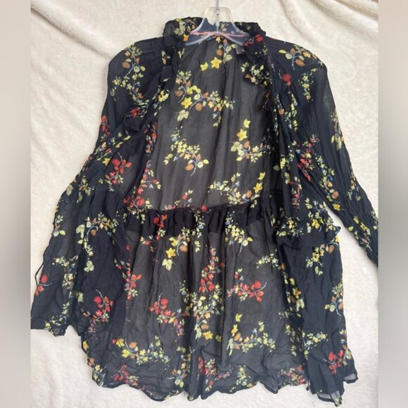 Anthropologie Floral Jamison Ruffles Flowy Blouse Whimsy Goth Tunic Top Boho M - Picture 8 of 16